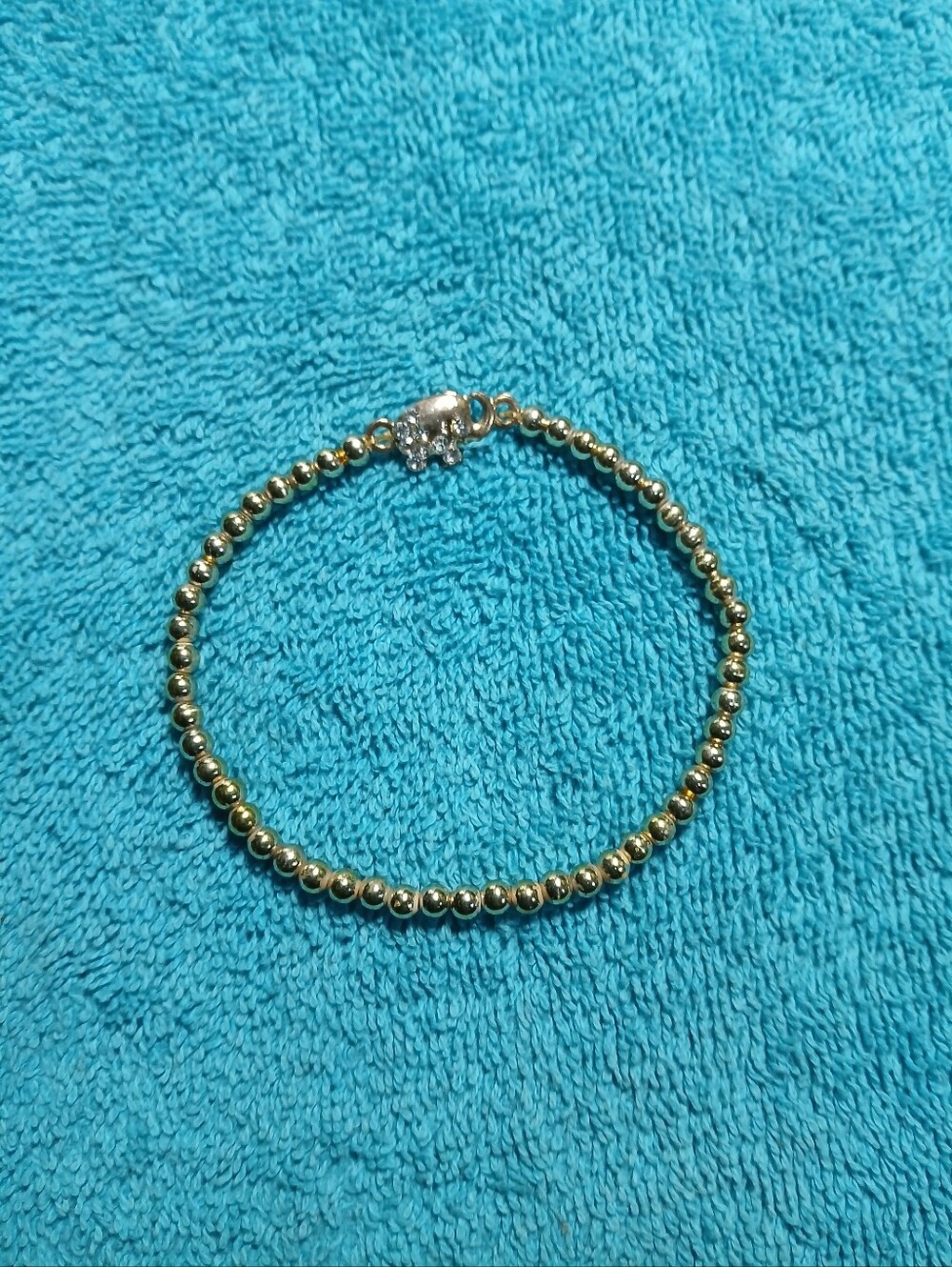 Gold Tone Beaded Elephant Crystal Stretch Bracelet